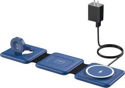 3-in-1 Foldable Charging Station - Blue