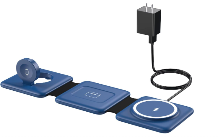 3-in-1 Foldable Charging Station - Blue